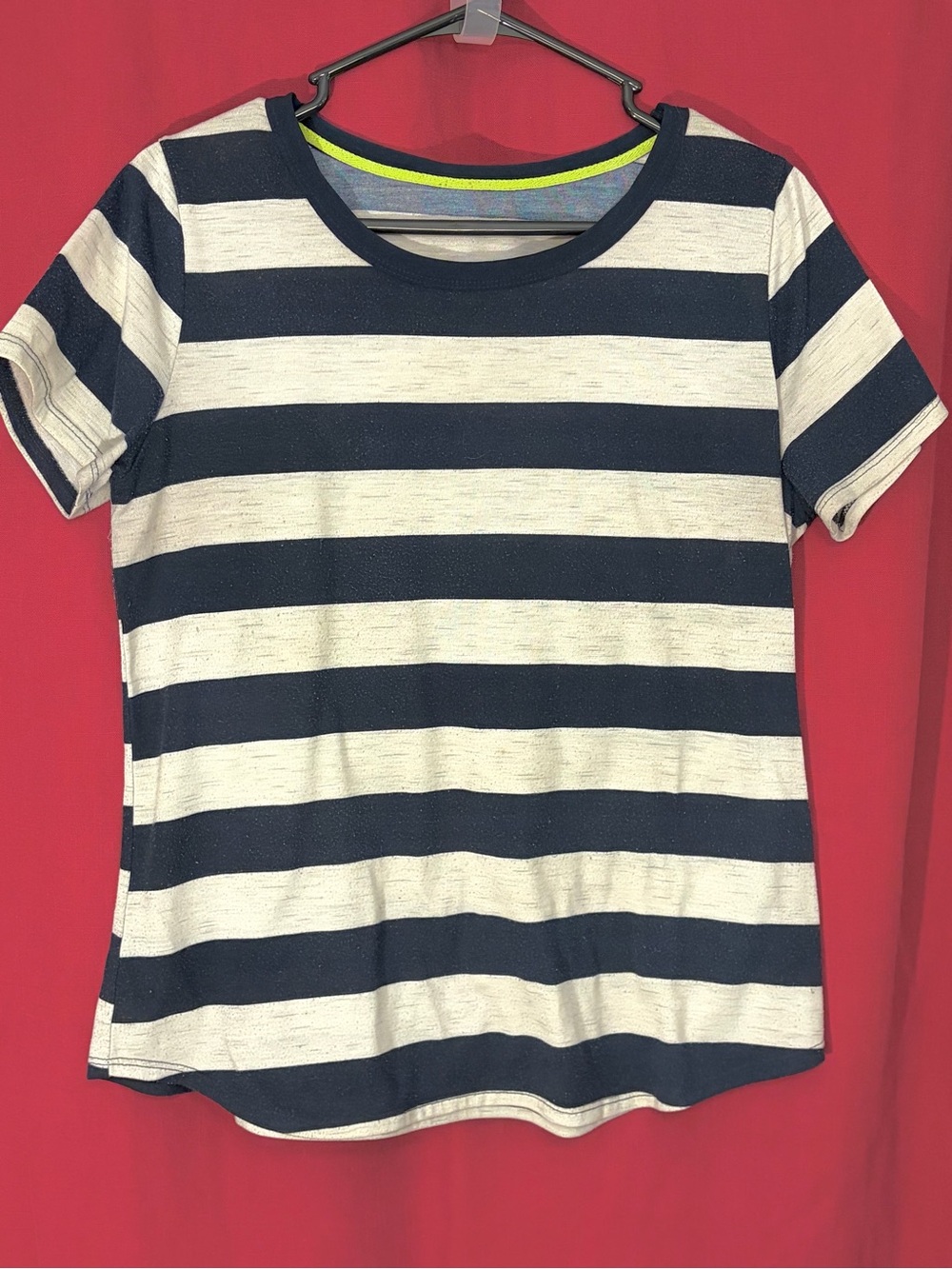 Women’s Navy and Off-white Striped Short Sleeve Tee